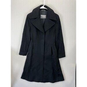 MaxMara Wome's Black Wool Pea Coat Three Buttons Size 8